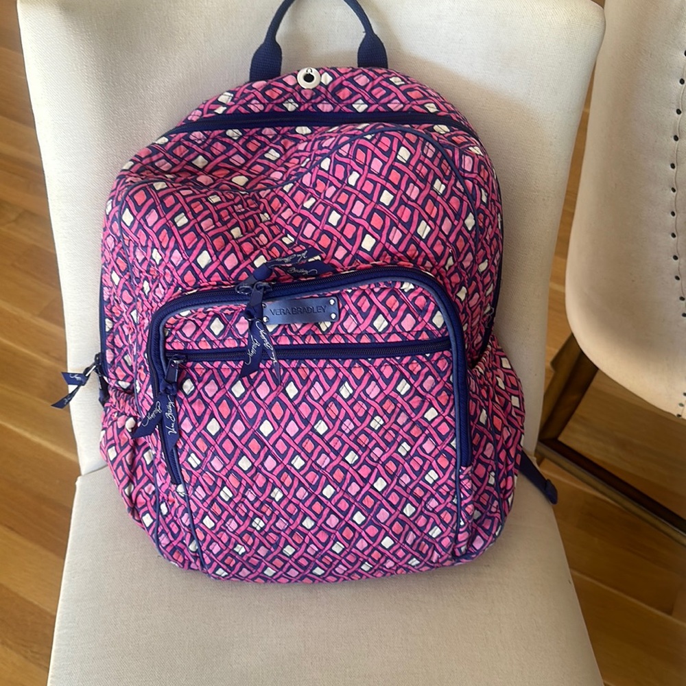 Vera bradley pink, navy, white diamond print back pack